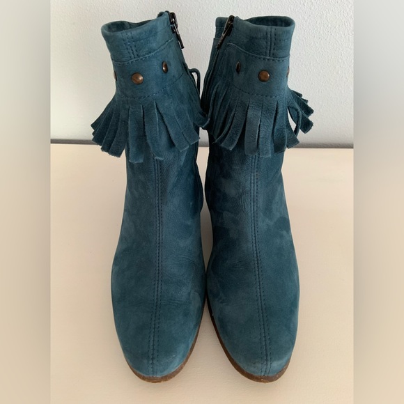 Arche • Tikhal Teal Fringe Leather Wedge Ankle Boots Size 37 / 6.5 - Picture 12 of 12
